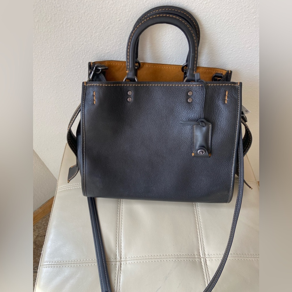 Coach Black Leather Satchel with Tan Interior